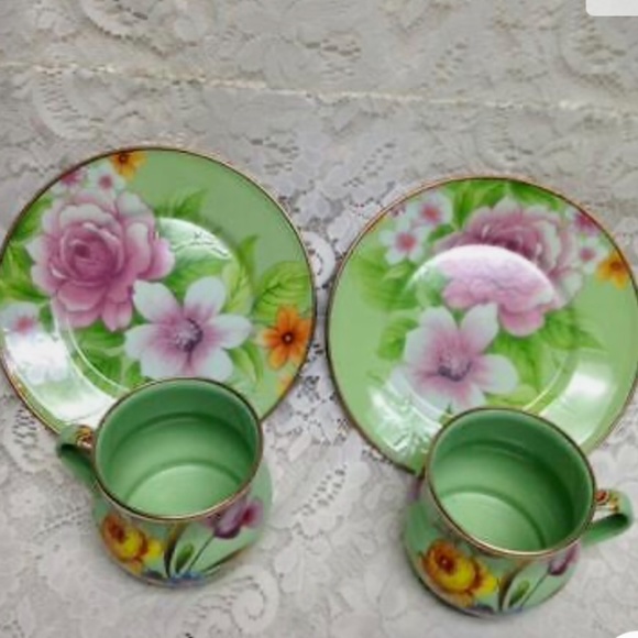 Vintage, MacKenzie Childs Green Enamelware 4pcTea -Luncheon Set - Picture 7 of 7